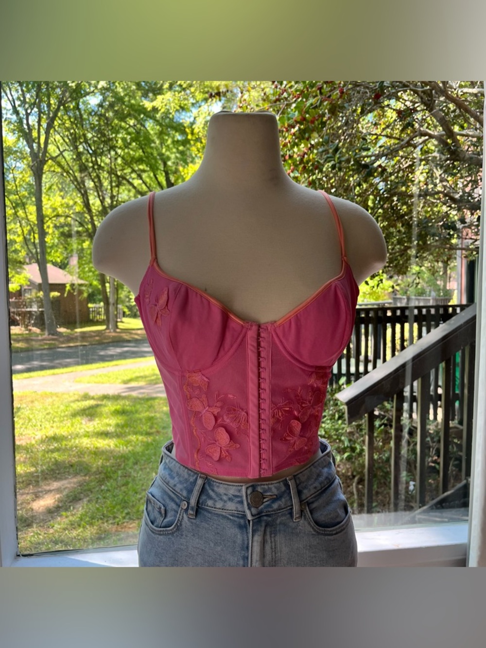 Victorias Secret Bustier Corset Vintage Pink Butterfly Embroidered Medium